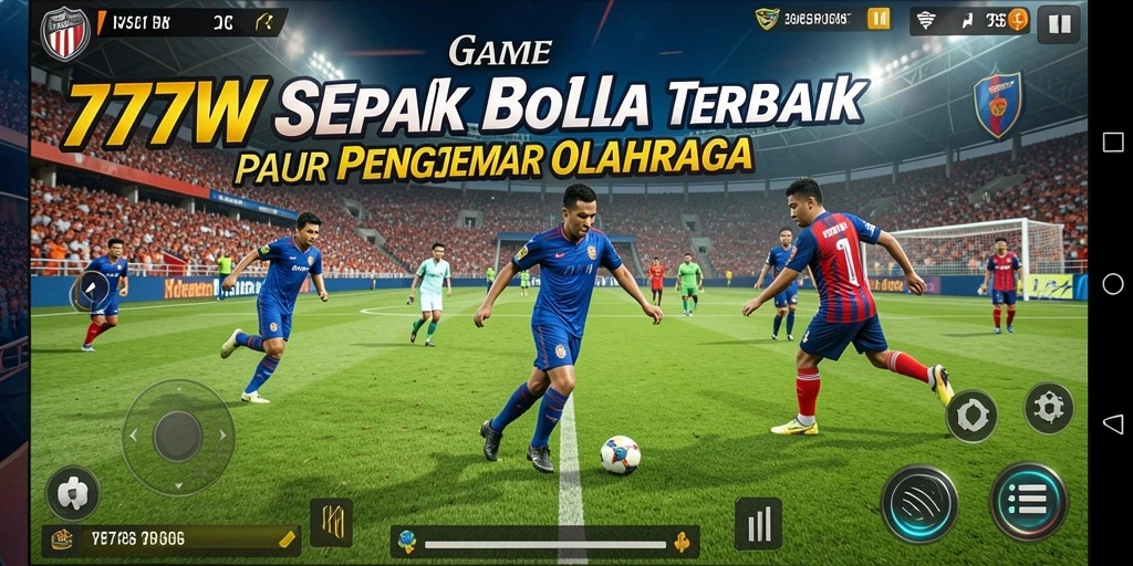 Screenshot dari gameplay seru 7777W yang memperlihatkan pertandingan sepak bola.