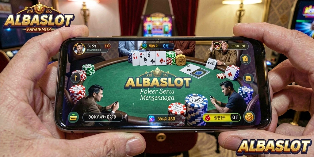 Tampilan screenshot ALBASLOT yang menampilkan gameplay poker yang mendebarkan.