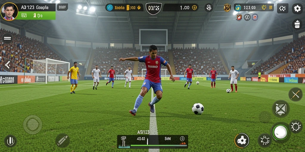 Screenshot gameplay ASD123 yang menunjukkan aksi pertandingan sepak bola.