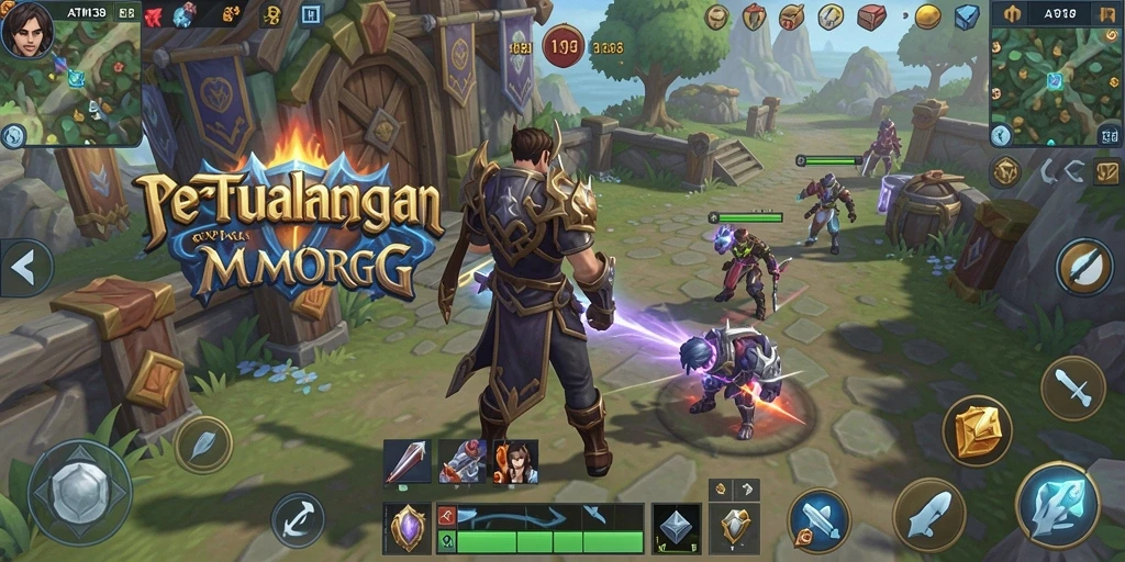 Screenshot gameplay ATM138 menampilkan pertarungan epik antar pemain di dunia MMORPG.