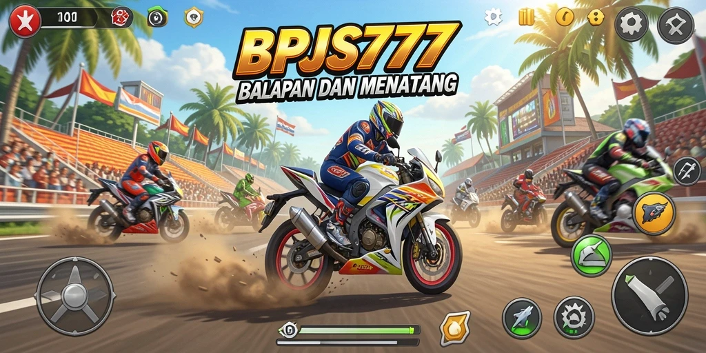 Screenshot gameplay BPJS777 dengan balapan motor yang seru dan kompetitif.