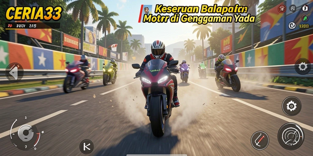Tampilan gameplay seru di lintasan balapan motor.