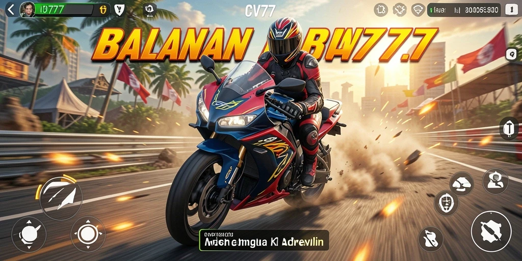 Screenshot gameplay dari CV777 menampilkan aksi balapan motor yang seru.