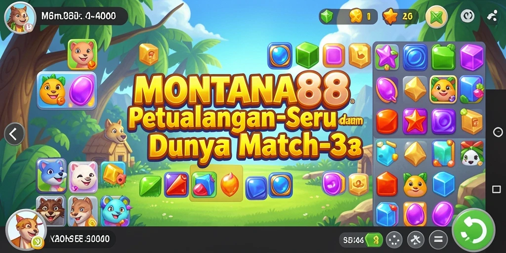 Screenshot MONTANA88 menampilkan gameplay seru dalam aksi Match-3 yang menantang.