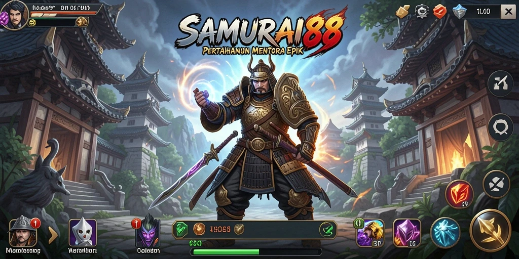 Tampilan gameplay menakjubkan di SAMURAI88 dengan aksi Tower Defense yang mendebarkan.