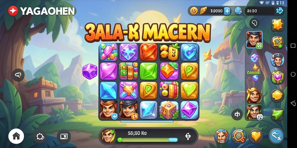 Tangkapan layar gameplay YAGAOHEN yang menunjukkan serunya permainan Match-3.